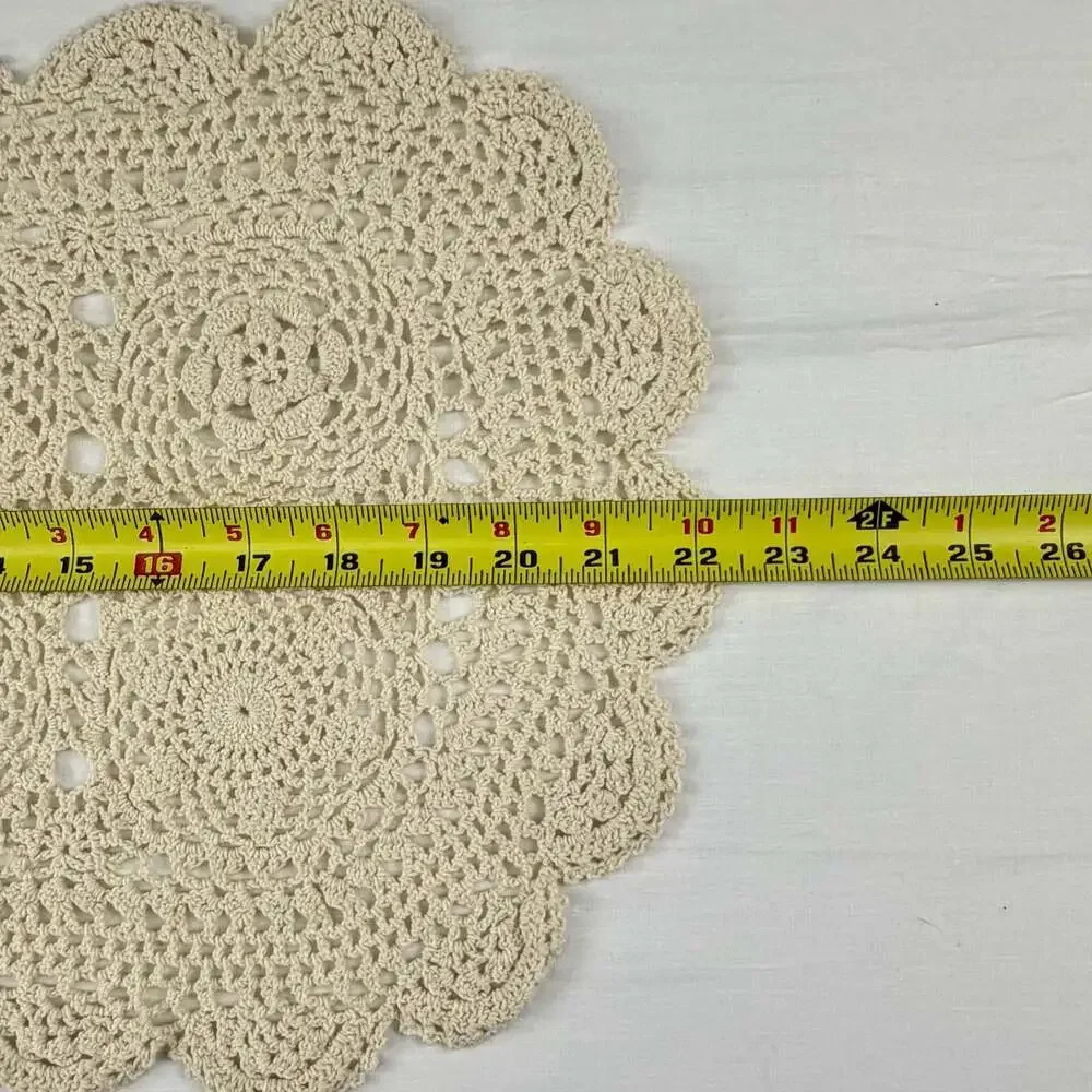 Handmade Cream Crochet Table Runner or Doily with Scalloped Edge